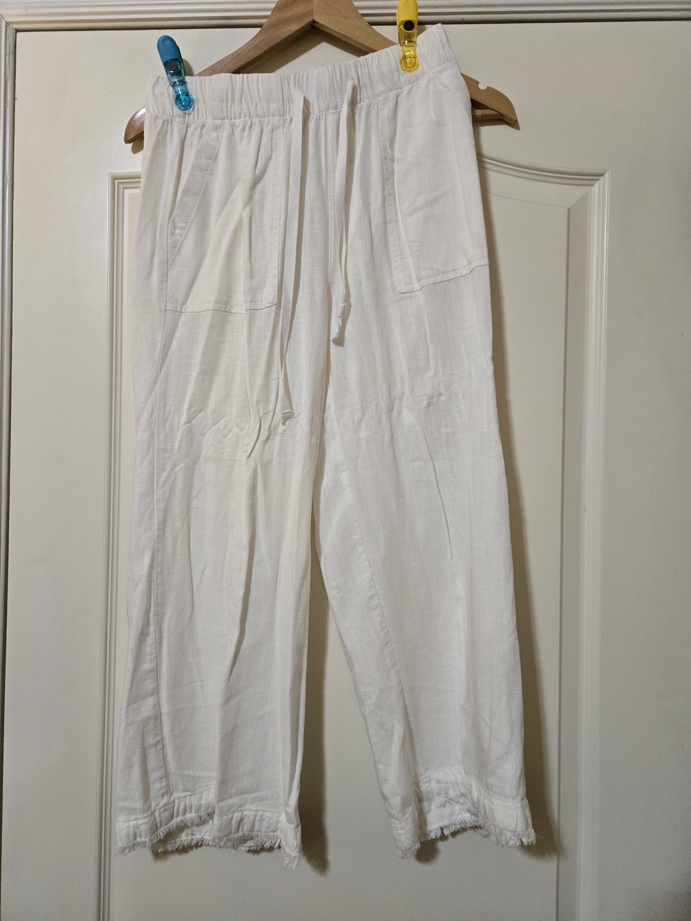 Thread & Supply White Wide-Leg Soft Flowy Linen Blend Drawstring Pants